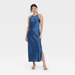 A New Day Elegant Blue Halter Neck Dress S